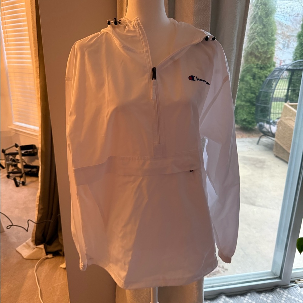 Champion White Tag with Navy and Red Logo